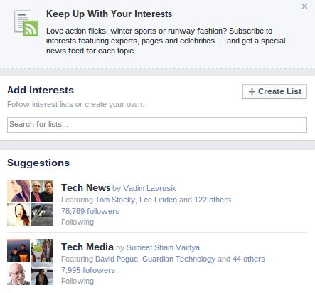 Λίστες ενδιαφέροντος στο Facebook