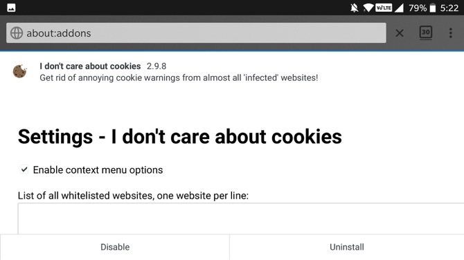 Δεν με νοιάζει για τα cookies Firefox Android