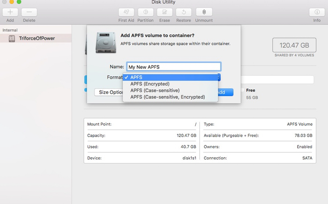 προσθήκη apfs volume macos high sierra