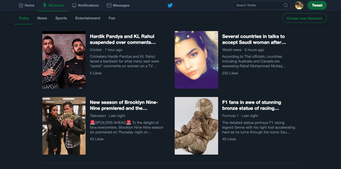 Στιγμιότυπο οθόνης Στιγμών Twitter