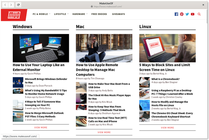 Μια αποκλειστική εφαρμογή Web MakeUseOf GNOME Web