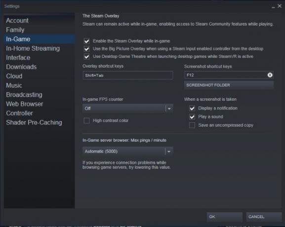 τις ρυθμίσεις του Steam στο παιχνίδι