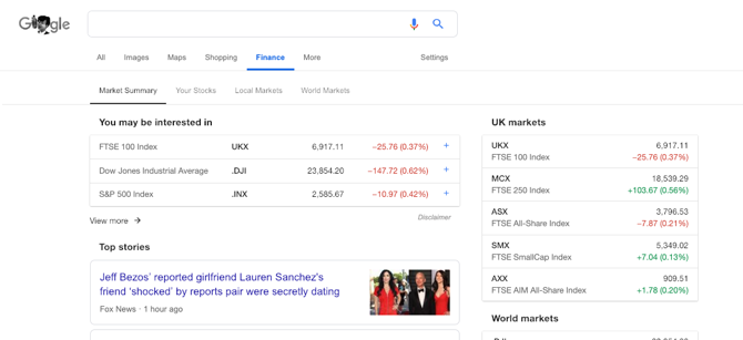 Στιγμιότυπο οθόνης Google Finance