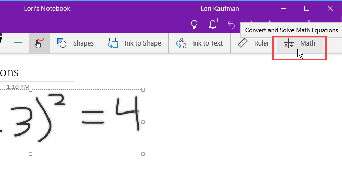 Κάντε κλικ στο Math στην καρτέλα Draw