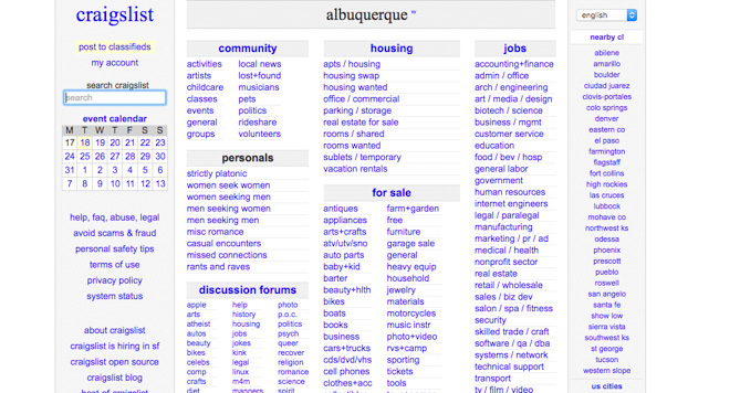 Στιγμιότυπο οθόνης Craigslist