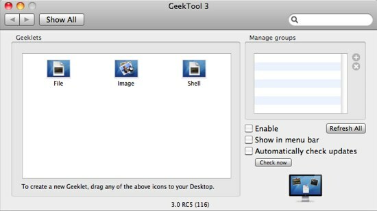 GeekTool - Εμφάνιση πληροφοριών συστήματος για Mac σε στυλ 01c Προτιμήσεις GeekTool 3