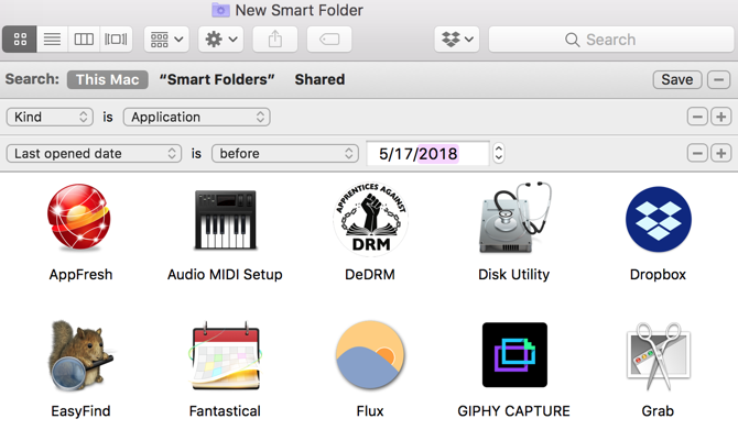 Μη έξυπνες εφαρμογές Mac Smart Folder