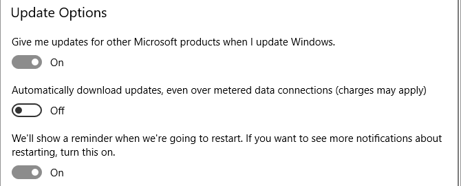 Επιλογές ενημέρωσης των Windows 10