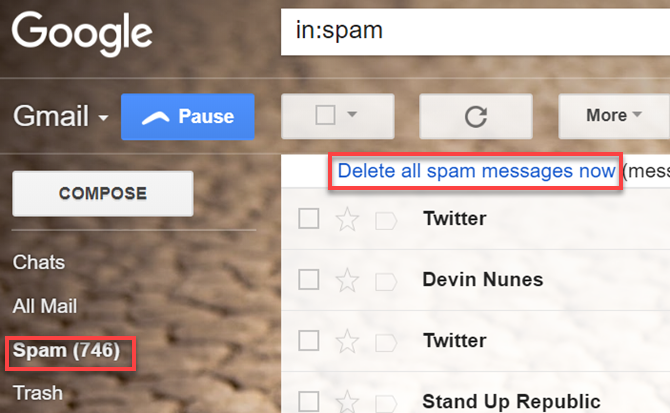 Διαγραφή του Gmail Spam