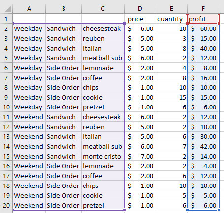 τράβηγμα επιλογής δεδομένων excel