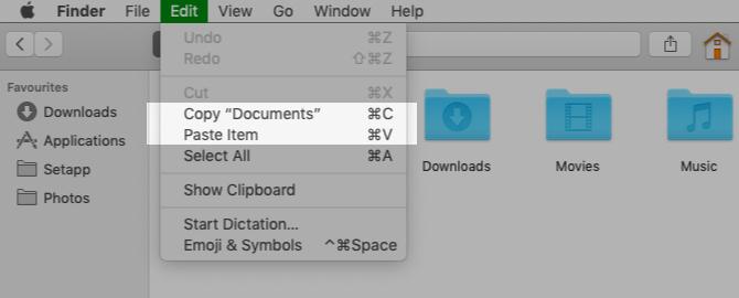 Αντιγράψτε και επικολλήστε επιλογές μενού στο Finder σε Mac