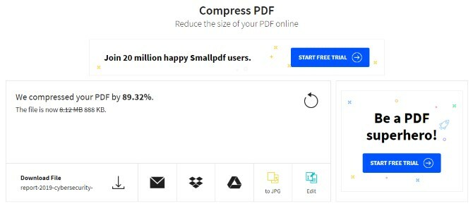 Τα αποτελέσματα μιας συμπίεσης αρχείων με το Compress PDF