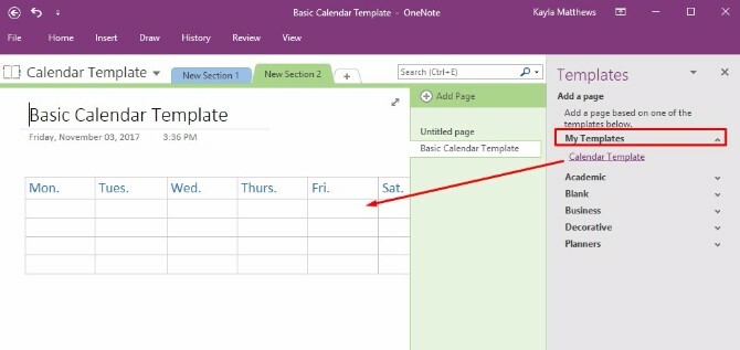 δημιουργήστε πρότυπο ημερολογίου onenote