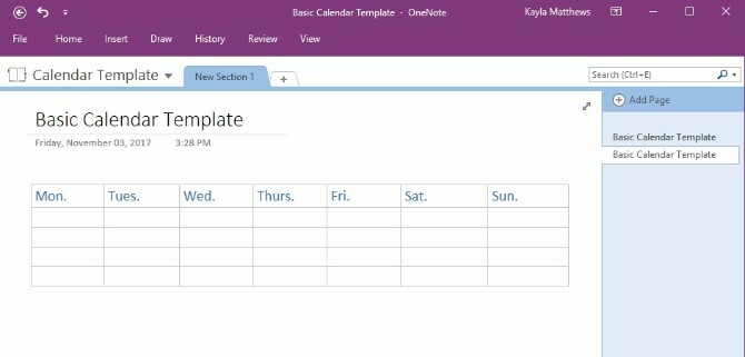 δημιουργήστε πρότυπο ημερολογίου onenote