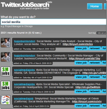 Μια μηχανή αναζήτησης εργασίας για το Twitter.