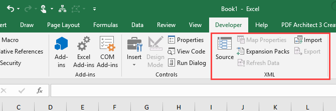 XML στην καρτέλα Προγραμματιστής στο Microsoft Excel