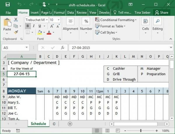 Πρότυπο Shift Schedule Excel