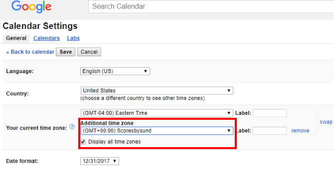 ρυθμίσεις ζώνης ώρας ημερολογίου google