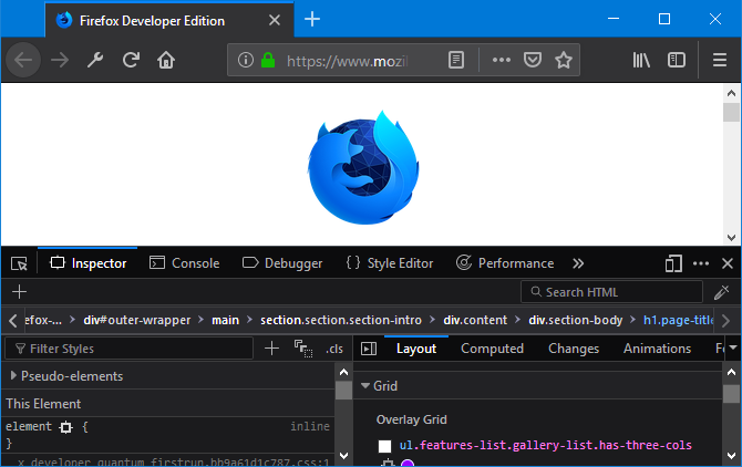 Στιγμιότυπο του Firefox Developer Edition