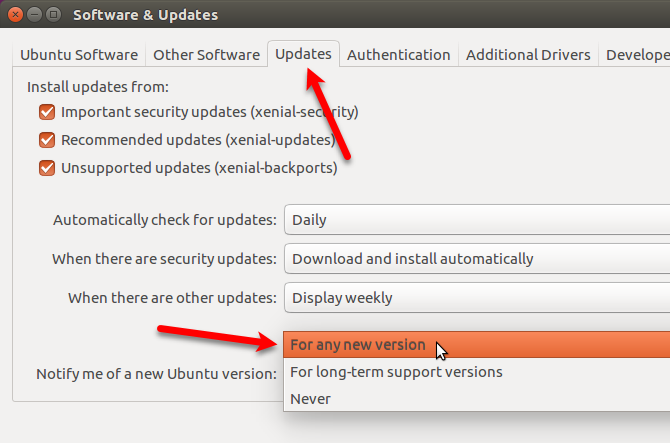 Αλλάξτε τη ρύθμιση για να λαμβάνετε ειδοποίηση για οποιαδήποτε νέα έκδοση του Ubuntu