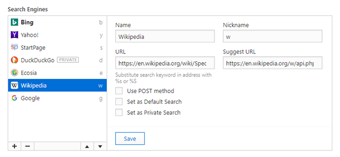 Vivaldi Συμβουλές Browser - γρήγορη αναζήτηση με ψευδώνυμα