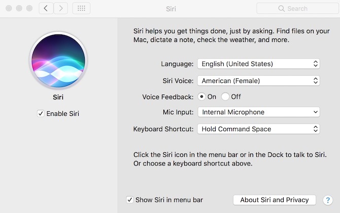 Ρυθμίσεις Siri στη MacOS Sierra