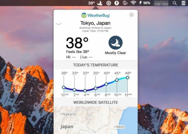 Εφαρμογές γραμμής μενού Weatherbug-Mac