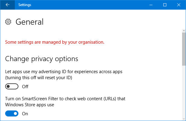 ρυθμίσεις παραμέτρων των Windows 10