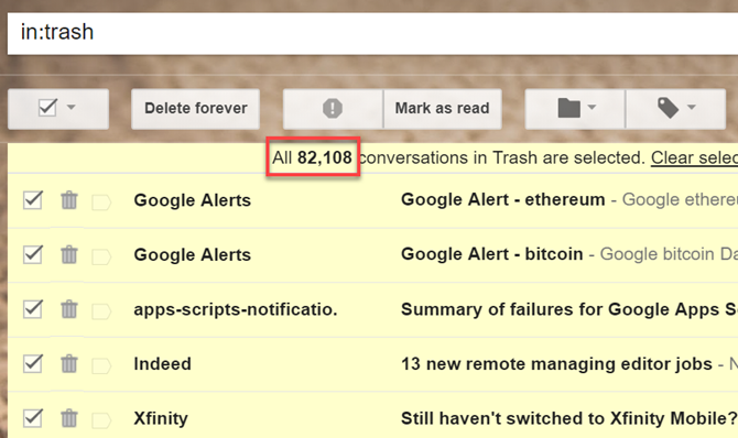 Διαγραφή του Κάδου απορριμμάτων του Gmail