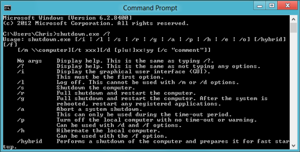 Επιλογές τερματισμού της γραμμής εντολών των Windows 8