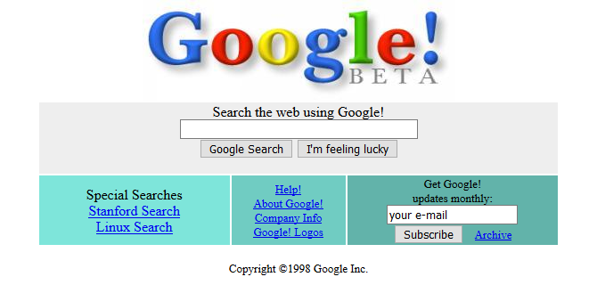 Screenshot της Google το 1998