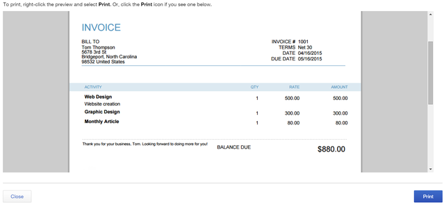 5 QuickBooks Online - προεπισκόπηση τιμολογίου