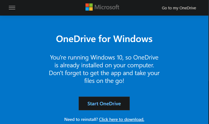 Ιστότοπος Windows 10 OneDrive