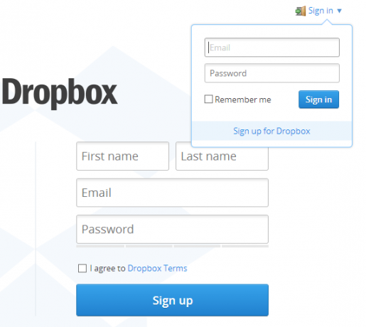 dropbox web interface