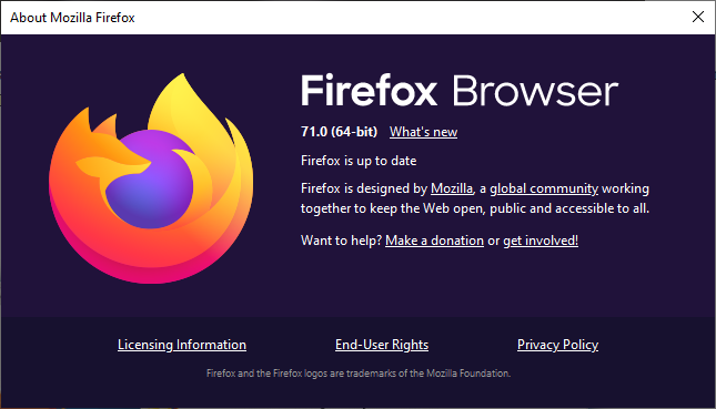 Παράθυρο ενημέρωσης του Firefox