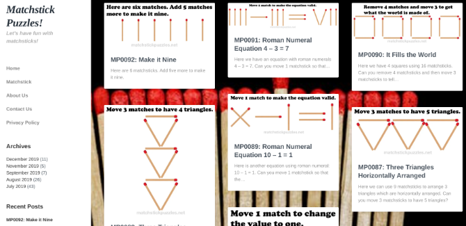 Το Matchstick Puzzles έχει 92 διαφορετικά αινίγματα για λογική και πλευρική σκέψη με βάση κλασικά αινίγματα ραβδιών