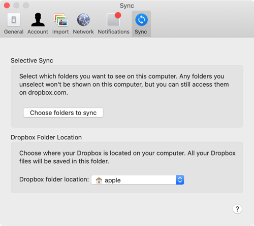 Επιλεκτικός συγχρονισμός Mac Dropbox