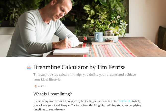 Εξασκηθείτε στις μεθόδους Tim Ferris του Dreamline Calculator και του Fear Setting ως διαδικτυακές εφαρμογές