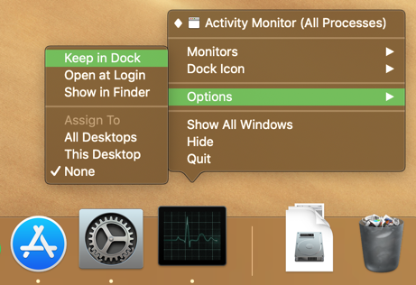 Το Mac Activity Monitor Keep in Dock