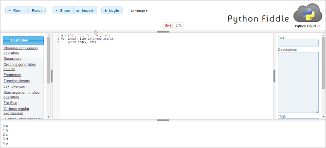 Δοκιμάστε την Python στον περιηγητή σας με αυτά τα δωρεάν online διαδραστικά κέλυφος python online interpreter fiddle
