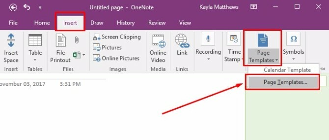 δημιουργήστε πρότυπο ημερολογίου onenote