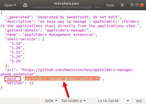 Αντιγράψτε το uuid στο αρχείο metadata.json