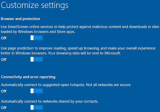 Τα Windows 10 προσαρμόζουν τα προγράμματα περιήγησης εγκατάστασης, τη συνδεσιμότητα, τις αναφορές σφαλμάτων