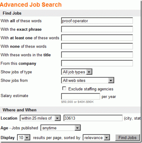 Πράγματι, προχωρημένες επιλογές αναζήτησης εργασίας.