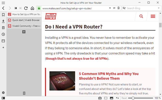 Συμβουλές Vivaldi Browser - χρησιμοποιήστε τις καρτέλες της πλευρικής γραμμής