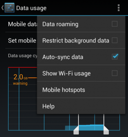 Android-data-use-menu