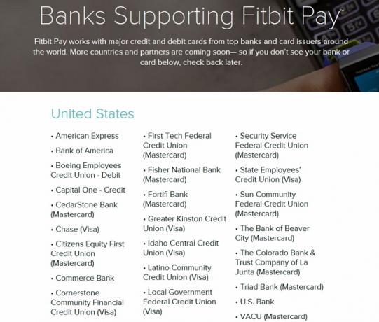 Επανεξέταση Fitbit Versa: Το Best Wearable του Fitbit; Στιγμιότυπο οθόνης Fitbit Pay Supported Banks