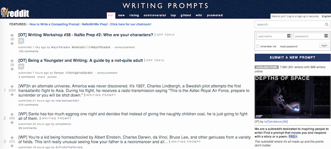 NaNoWriMo Προτροπές Reddit Writing Prompts