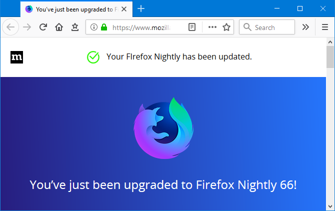 Στιγμιότυπο οθόνης Firefox Nightly