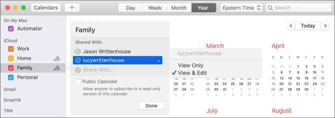 Mac Share Calendar Προσθήκη ατόμων και δικαιωμάτων
